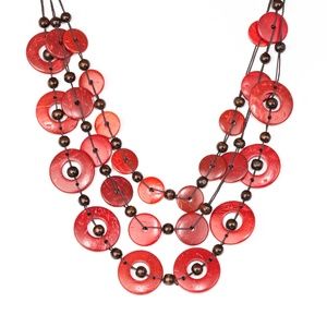 Red & Brown Necklace w/ Earrings (Set)